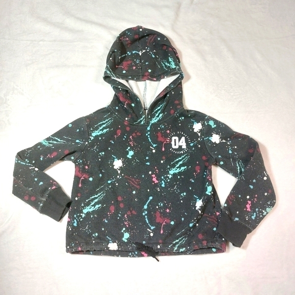 Justice Active Black Paint Splatter Hoodie Size 6 - Picture 1 of 9